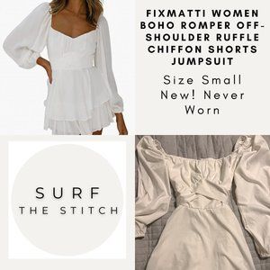 Romper: Fixmatti Women Boho Romper Off Shoulder Ruffle Chiffon Shorts Jumpsuit P